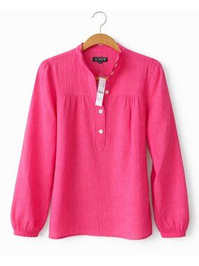 NWT J. Crew 100% Cotton Top Blouse Long Sleeved Soft Gauze | Begonia Pink | XXS